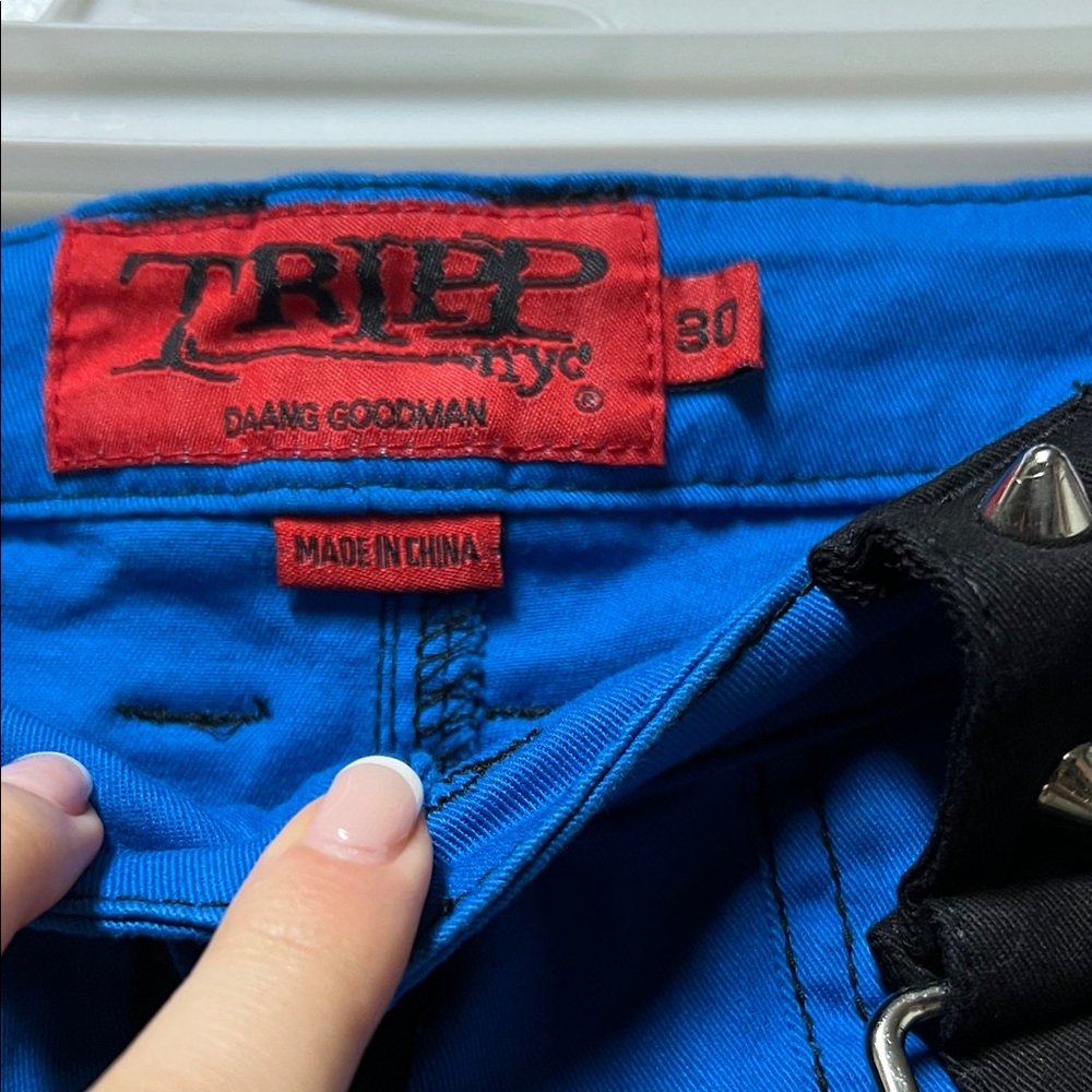 Tripp NYC Blue Cargo Pants with Neon and Black Accents - Picture 4 of 10